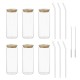 6PCs 500ml Mason Jar Clear Glass Tumbler Iced Drinking Tea Coffee Beer Cups Lids Straws Brushes Gift