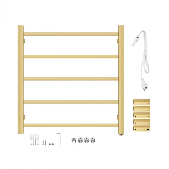 530Hx600Wx120Dmm Brushed Yellow Gold Electric Heated Towel Rack 5 Bars