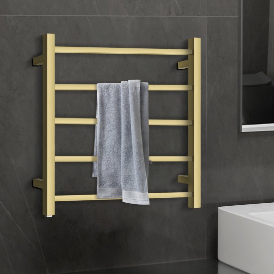 530Hx600Wx120Dmm Brushed Yellow Gold Electric Heated Towel Rack 5 Bars
