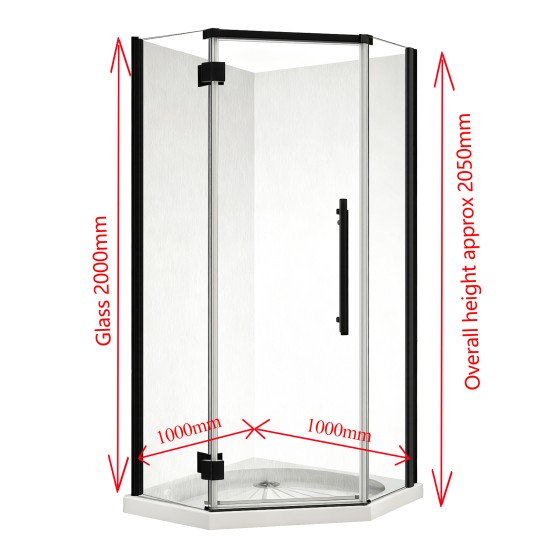 1000*1000*2050mm Black Frameless Diamond Shower Box